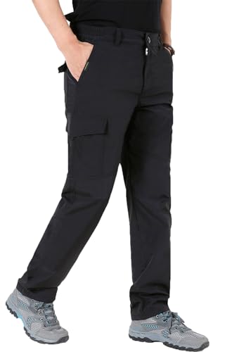 Aotoyou Wanderhose Herren Hose Wasserdicht Cargohose Schnelltrocknend Outdoorhose Softshellhose Trekkinghose Funktionshose Männer mit 6 Taschen, Schwarz XL