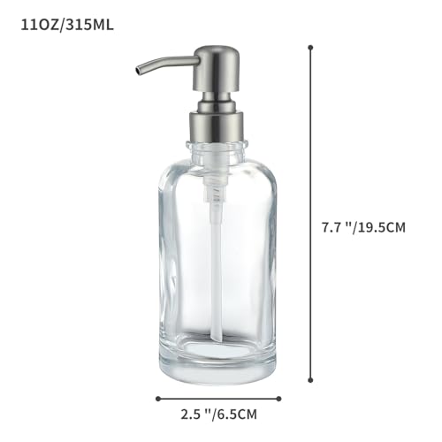 Image of Bathroom Soap Dispenser Black, 11 oz Glass Cylindrical Bottles with Stainless Steel Pump Liquid Hand Soap Dispenser Kitchen