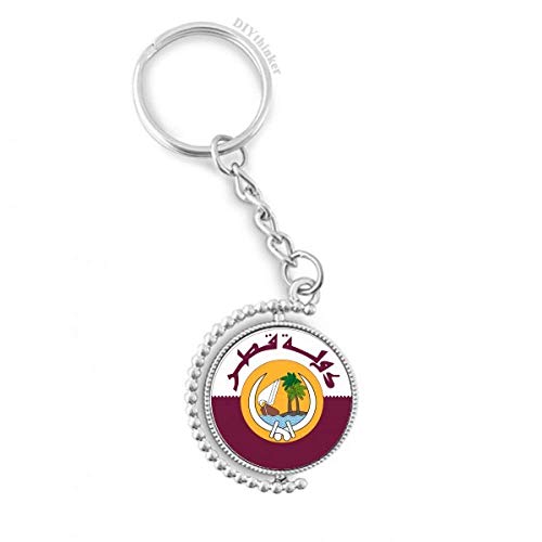 Porte-clés rotatif Qatar en métal durable avec emblème national d'Asie multicolore