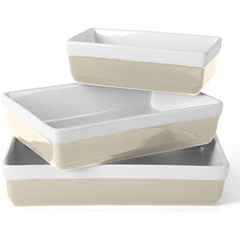 MARTHA STEWART 3 Piece Oven to Table Stoneware Bakeware, Baking Dish & Casserole Set Cover