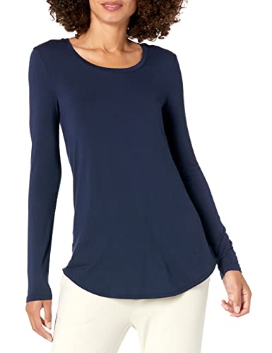 Daily Ritual Túnica con Vuelo de Cuello Redondo de Manga Larga, Ajuste Informal y de Punto Mujer, Azul Marino, XXL Cover