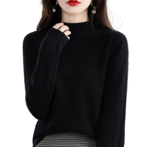 ZHONGLE Suéteres de Cachemira para Las Mujeres,Invierno Nueva Cachemira de Manga Larga Cuello Redondo Suave cálido Jersey de Punto Jerseys Tops para Las Mujeres (Small,Negro)