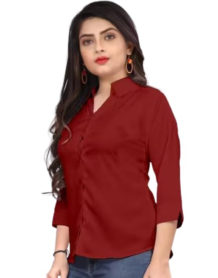 Image of Women's Cotton Blend Solid Shirt - Stylish Collar Neck-Purple-G1 P7