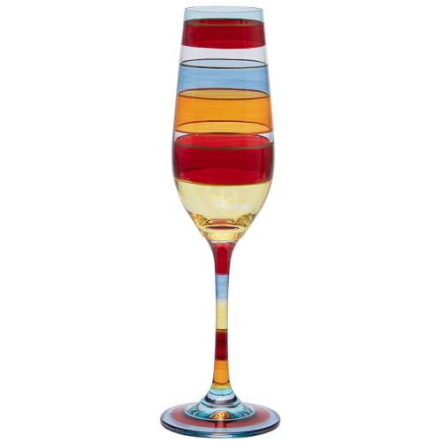 Maturi Hand Painted Striped Champagne Flute, 220ml, Gift Boxed, Multicolor