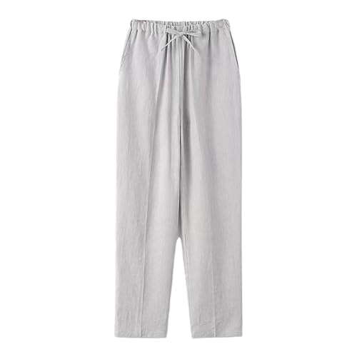 Mens Linen Pants Casual Drawstring Waist Lightweight Straight Leg Loose Pants Beach Vacation Lounge Trousers