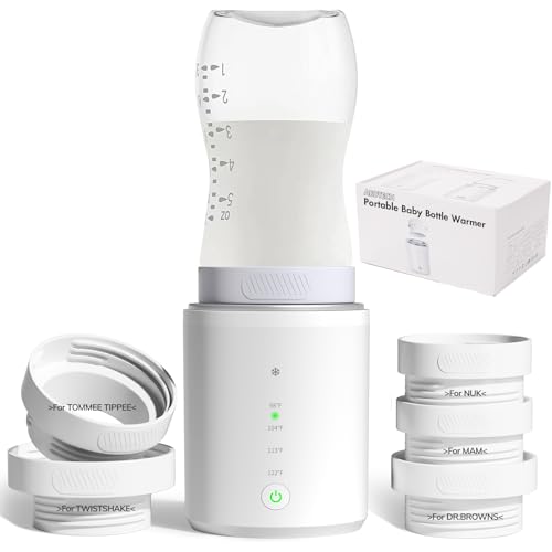 Image of Abdtech Portable Baby Bottle Warmer - Fast Heating Bottle Warmer with 5 Adapters - Rechargeable Travel Bottle Warmer with Accurate Temperature Control for Milk Breastmilk Formula Water