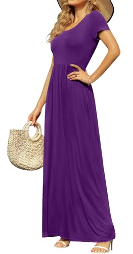 Image of DB MOON Womens 2026 Summer Maxi Dresses Casual Short Sleeve Empire Waist Spring Long Dress with Pockets