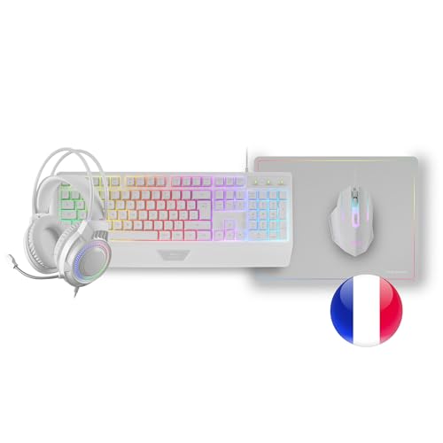 MCP124PRO, Combo Gaming 4in1, Tastiera RGB H-Mech con Poggiapolsi, Mouse RGB 3200DPI e Switches HUANO, Cuffie FRGB, Tappetino Nanotessile 36x26cm, Multipiattaforma, Francese, Bianco - Tastiera gaming - Immagine 5