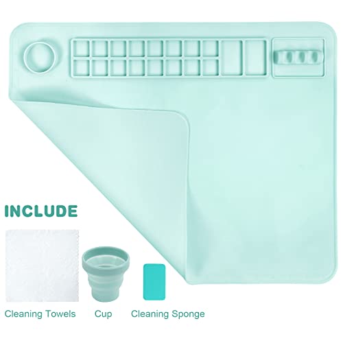 Osdue Silicone Painting Mat, 20" X 16" Silicone Craft Mat, Silicone Art Mat With Paint Brush Cleaner Tool And Paint Holder, Silicone Artist Mat For Kids Gift Painting Clay Diy Creations - (Blue) #TOP2