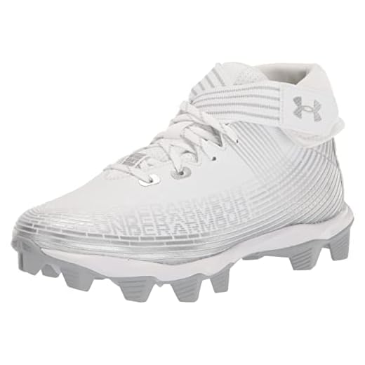 Under Armour Boy's Highlight Franchise Jr Football Shoe, White (102)/Metallic Silver, 13 Little Kid