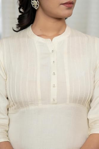 Image of Juniper Rayon Knee-Length Straight Fit Kurta with Mandarin Collar & Three-Quarter Sleeves