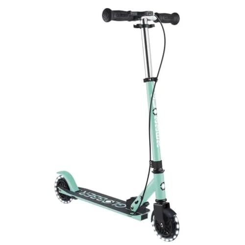 Globber - Flow Element Junior Lights - Patinete Plegable de 2 Ruedas con Freno Trasero, Manillar Ajustable y Luces LED, para niños Desde los 4 años - Color Verde Menta