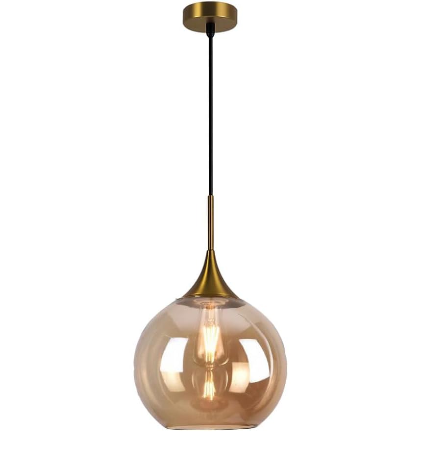 TEKHOME Lampadario a sospensione decorativa in metallo con sfera in vetro attacco E27 lampada contemporanea (Argento/Oro) A72 (ORO)