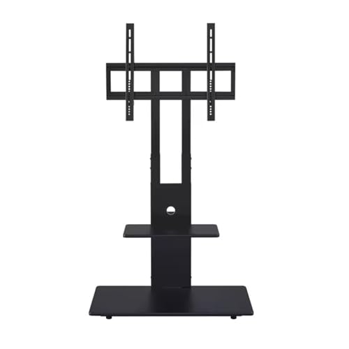Image of Height Adjustable Floor TV Stand for 32-55 Inch LED Smart TVs, Sleek Black Wood & Metal Design, Universal TV Stand for Living Room and Bedroom, Square