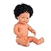 Bambola del bambino caucasica capelli neri ricci ragazzo 38cm in polisacco senza biancheria intima
