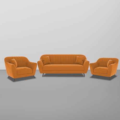Image of Atticus 3+1+1 Seater Sofa Set for Living Room (Orange Colour) Premium Fabric Sofa