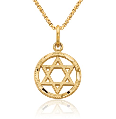 14K Solid Yellow Gold Star of David Jewish Magen Necklace Judaica Religious Chain Pendant Israel Charm