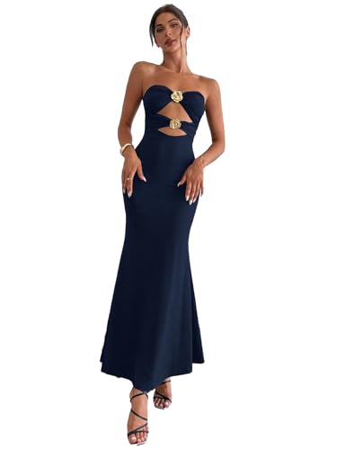 Image of SKAYS Women's Summer Dress Strapless Tube Top Cut Out Bodycon Maxi Dress Backless Going Out Casual Elegant Party Dresses
