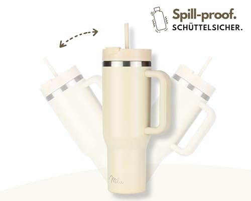 Milu Thermobecher 1200ml mit Strohhalm und Henkel – 48h Eis/24h kalt/12h heiß Edelstahl Tumbler 40oz mit Griff - Isolierbecher to go - Isolierflasche Trinkflasche doppelwandig isoliert (Beige, 1,2L) 6