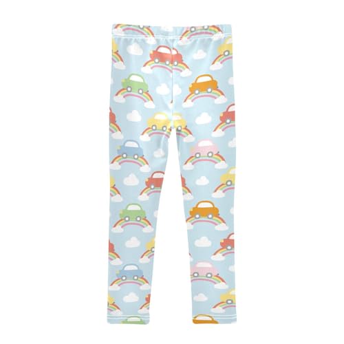 Car on Rainbow Girls Leggings,Workout Leggings for Girls Toddler Athletic Legging Size for 3-10T2