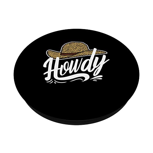 Howdy Cowgirl Cowboy Hat Western Lover Rodeo PopSockets Swappable PopGrip, Black - Image 2