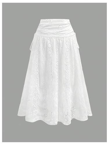 GORGLITTER Women's Lace Flowy Maxi Skirt Embroidery Eyelet Tiered A Line Long Skirt Boho Casual Skirts2