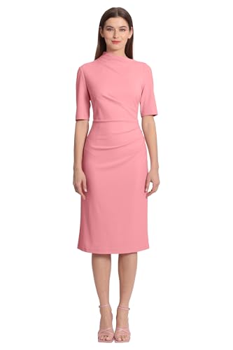 Image of Maggy London Women's Maggy London Women's Dresses Side Pleat Dress with Asymmetric Neck and Elbow Sleeves
