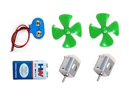 SP Electron Great Combo Pack of 2 Pcs DC Motor, 2 Pcs 4 Wing Propeller, 9 V Battery and Snapper for Students School Science Project Kit – Multicolour