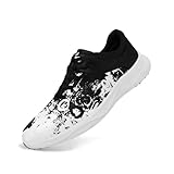 Onegam Spikeless Golf Shoes for Men Women, Artistic Design Breathable Waterproof Fashion Sports Golf Sneakers with Heel Vent Black/White Black