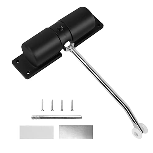 Cierre de puerta con resorte ajustable de aleación de zinc puerta de cierre automático con placa de montaje y tornillos (negro) Cover