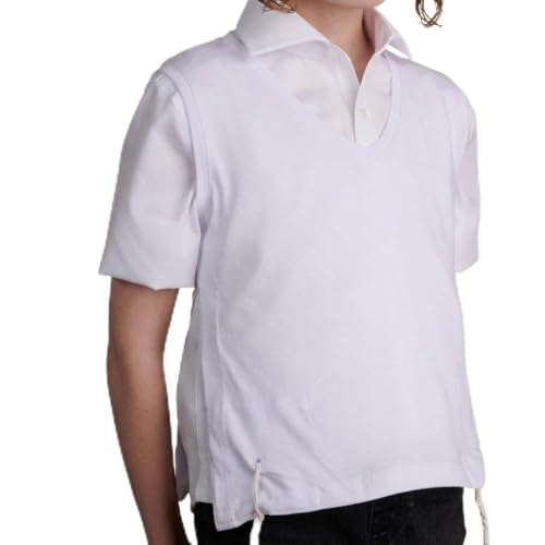 Kids Undershirt Tzitzis V Neck with Meyuchad Strings, 1 Hole Tzitzit Undergarment in Jersey Knit Fabric with Attached Tzitzis for Daily Wear