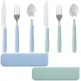 Cubiertos De Viaje Con Estuche, 6 Piezas De Cubiertos De Viaje, Porta Cubiertos Para La Oficina, Cubiertos De Acero Inoxidable Para Acampada, Fiambrera Portátil