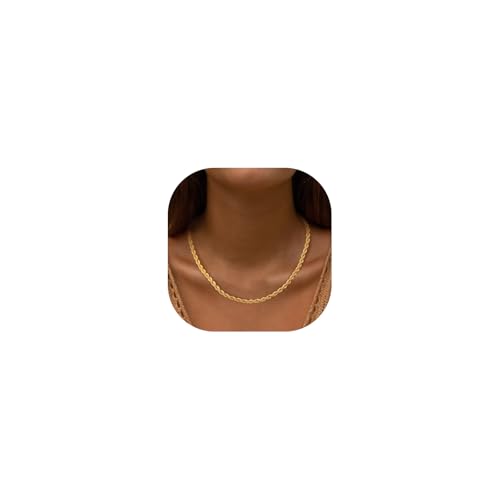 Gold Layered Necklace for Women, 14K Dainty Gold Chain Necklace Stackable Trendy Cuban Link Rope Snake Chain Choker Simple Chunky Herringbone Necklace Stack Jewelry Set Gift for Women