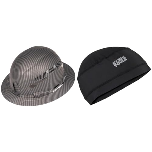 Klein Tools Vented Full Brim Premium KARBN Design Hard Hat, Type 1 Class C, 4-Point Ratchet Suspension, Medium & Cooling Helmet Liner
