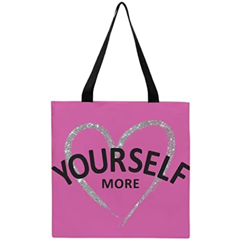 Hftlj20 Women's Canvas Bag Reusable Shopping Bag Tote Bag Love Yourself More Heart Pink Fashion Tote Bag Shoulder Bag Handbag Cover