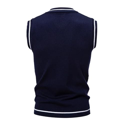 Men's V-Neck Sleeveless Sweater Matching Lined Vest Men's Top(Blue,X-Large)4