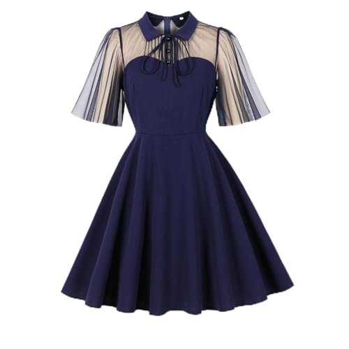 Damen Vintage-Kleid im 50er-Jahre-Stil mit Tüll-Ärmeln - Elegantes Swing-Kleid mit Peter-Pan-Kragen | Retro-Cocktailkleid für Festliche Anlässe