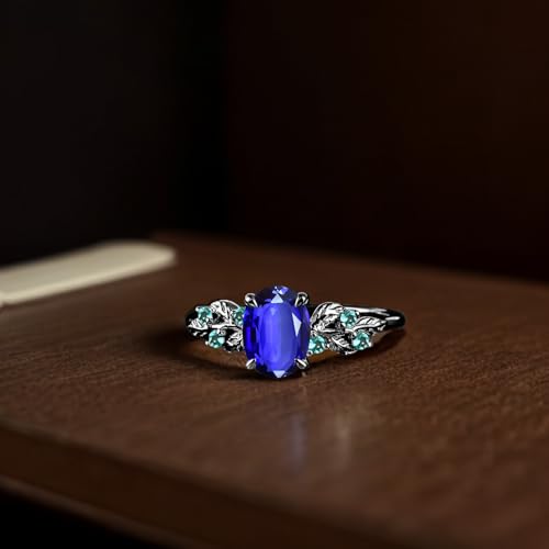 S925/10K/14K/18K Solid Gold Oval Gemstone Vintage Engagement Ring Set Leaf Unique Vine Gemstone Wedding Anniversary Ring Set Black Gold Bridal Ring Set3