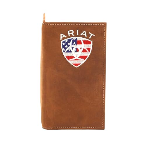 ARIAT Men's Leather Rodeo Wallet with American Flag Shield Embroidery