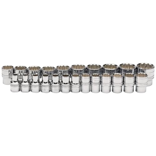 Image of Draper 34561 1/2-Inch Square Drive Loose Metric Polished Chrome 23 Piece Socket Set, Blue