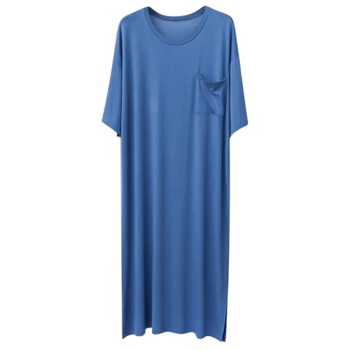 Men's Oversized Long Nightshirt Casual Crewneck Short Sleeve Nightgown Knee Length Loose Fit Nightdress