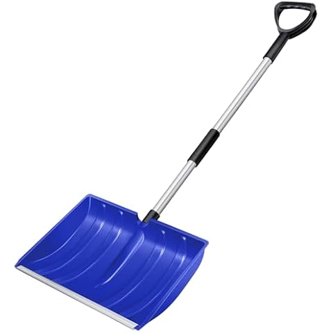 Large Portable Snow Shovel for Driveway: 52-Inch Extended Snow Shovel for Snow Removal - Lightweight Wide Snow Shovel with Ergonomic D-Grip Handle & Aluminum Blade for Car, Garden, Camping Cover