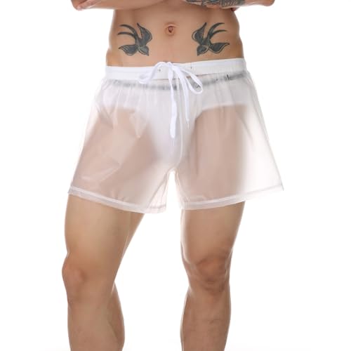 Mens PVC Transparent Layered Swim Trunks Elastic Waistband Loose Boxer Shorts Underwear - Main Image