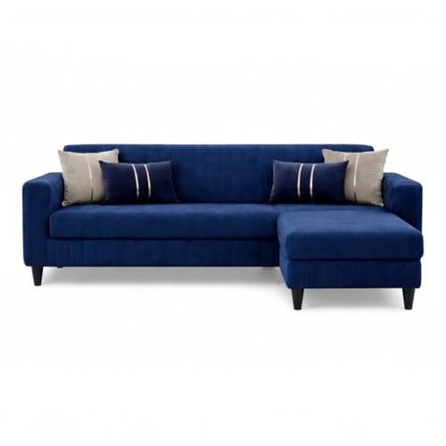 Image of Avrel 3 Seater Velvet Fabric Sofa Set with 1 Ottoman (Dark Blue) | Soft Touch Fabric | Plush Cushions | Comfortable Living Room Seating | Stylish Living Room Sofa