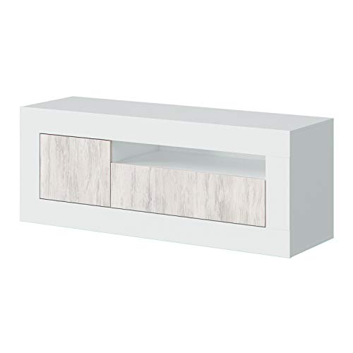 Habitdesign 036627A - Mueble de TV, modulo con Dos Puertas Acabado en Color Blanco Artik y Blanco Velho, Medidas: 139 cm (Ancho) x 53 cm (Alto) x 42 cm (Fondo)