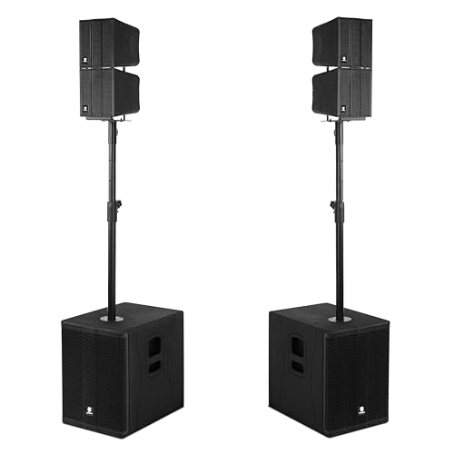 PRORECK Stage 1260 8000W P.M.P.O Stereo/Mono PA Speaker System, 4 Line Array Speakers, Dual 12'' Subwoofer with 4 DSP Presets, TWS Bluetooth, for Party/DJ/Wedding/Meeting