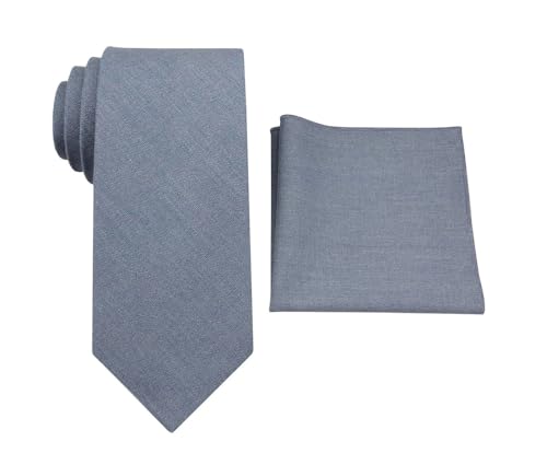 Image of Mens Linen Tie Set - Solid Necktie with Pocket Square