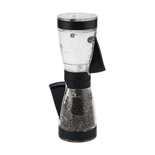 KAMENSTEIN One-Handed 2-in-a-1 Dual Salt and Pepper Grinder-Adjustable and Refillable, 8-Inch, Black
