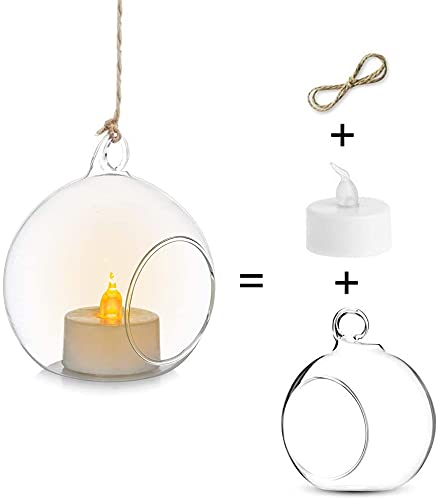 Sziqiqi Hanging Glass Globes Orbs Tea Light Candle Holders With Flameless Led Tealight For Wedding Ornaments Wedding Birthday Christmas Party Centerpiece Accessory 3.15In 100Pcs #TOP5