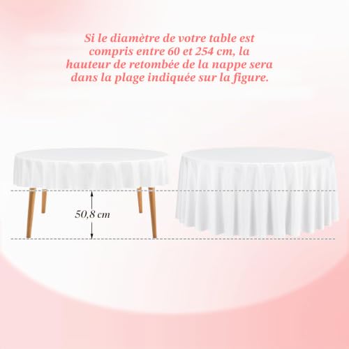 Nappe blanche lavable en polyester lot de 12 contre les taches pour nappe de table 120" - 6